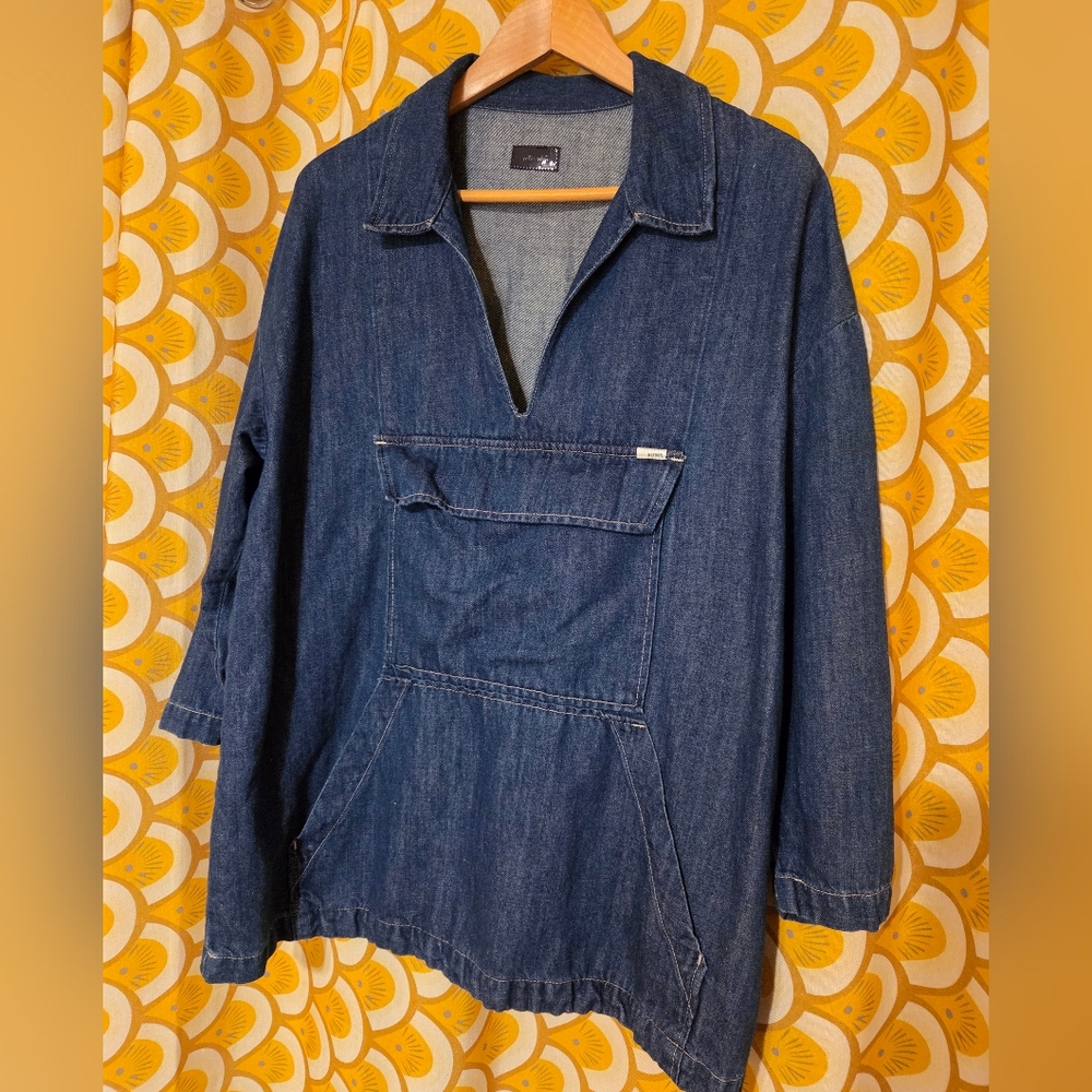 MOTHER Deep V Oversized Utility Denim Shirt